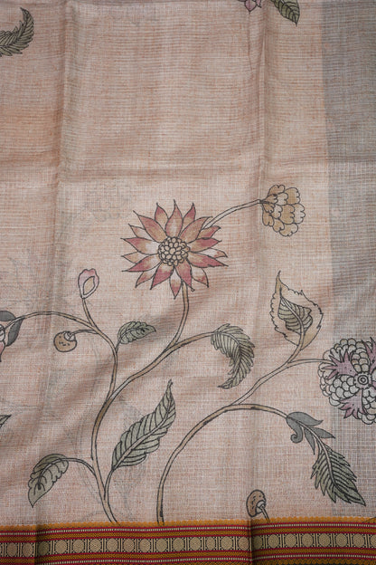 Silk Kota Saree with Sambalpuri Concept Border & Floral Print – Ivory & Black