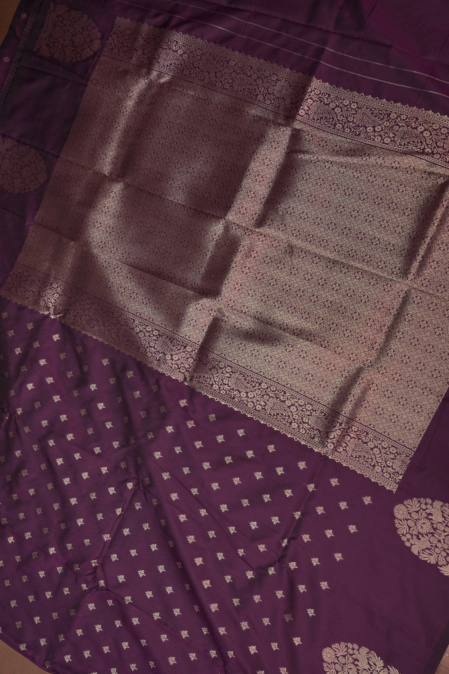 Deep Wine Semi Silk Saree with Turning Border & Rich Brocade Pallu-Silk Mark Certified.