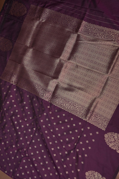 Deep Wine Semi Silk Saree with Turning Border & Rich Brocade Pallu-Silk Mark Certified.