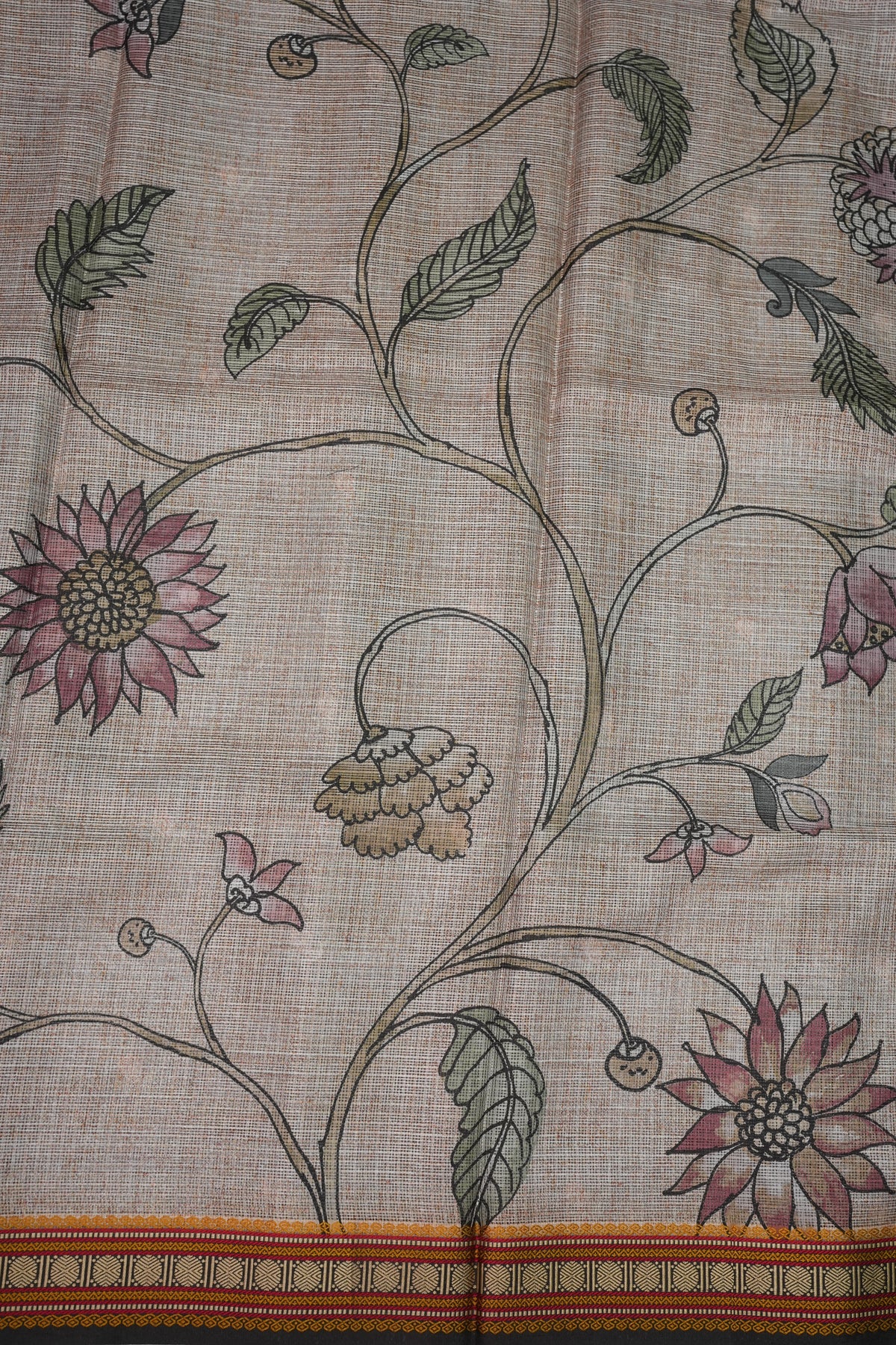 Silk Kota Saree with Sambalpuri Concept Border & Floral Print – Ivory & Black