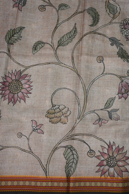 Silk Kota Saree with Sambalpuri Concept Border & Floral Print – Ivory & Black