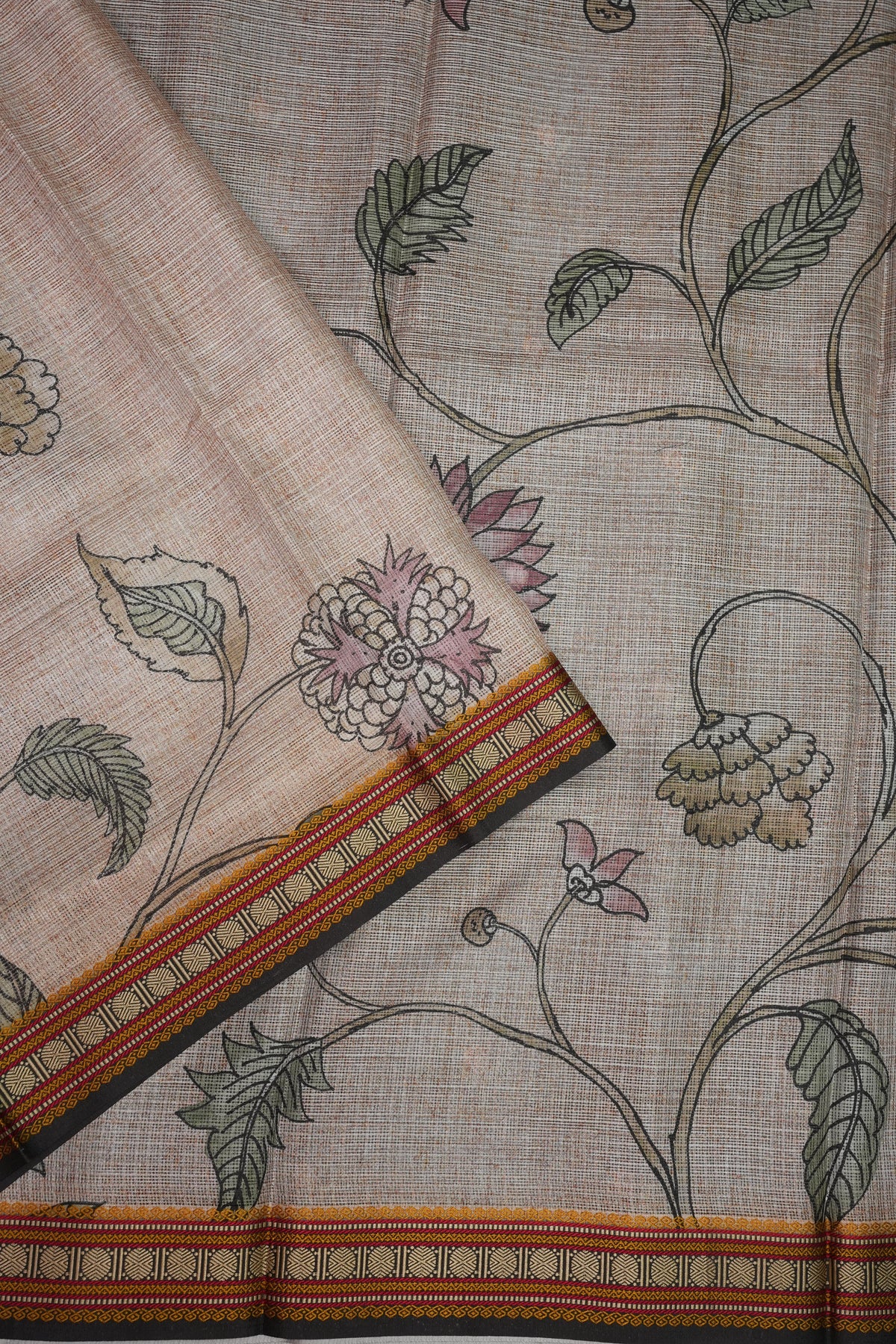 Silk Kota Saree with Sambalpuri Concept Border & Floral Print – Ivory & Black