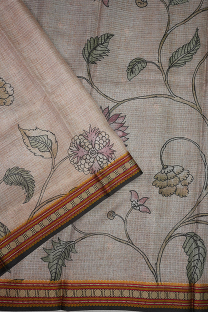 Silk Kota Saree with Sambalpuri Concept Border & Floral Print – Ivory & Black
