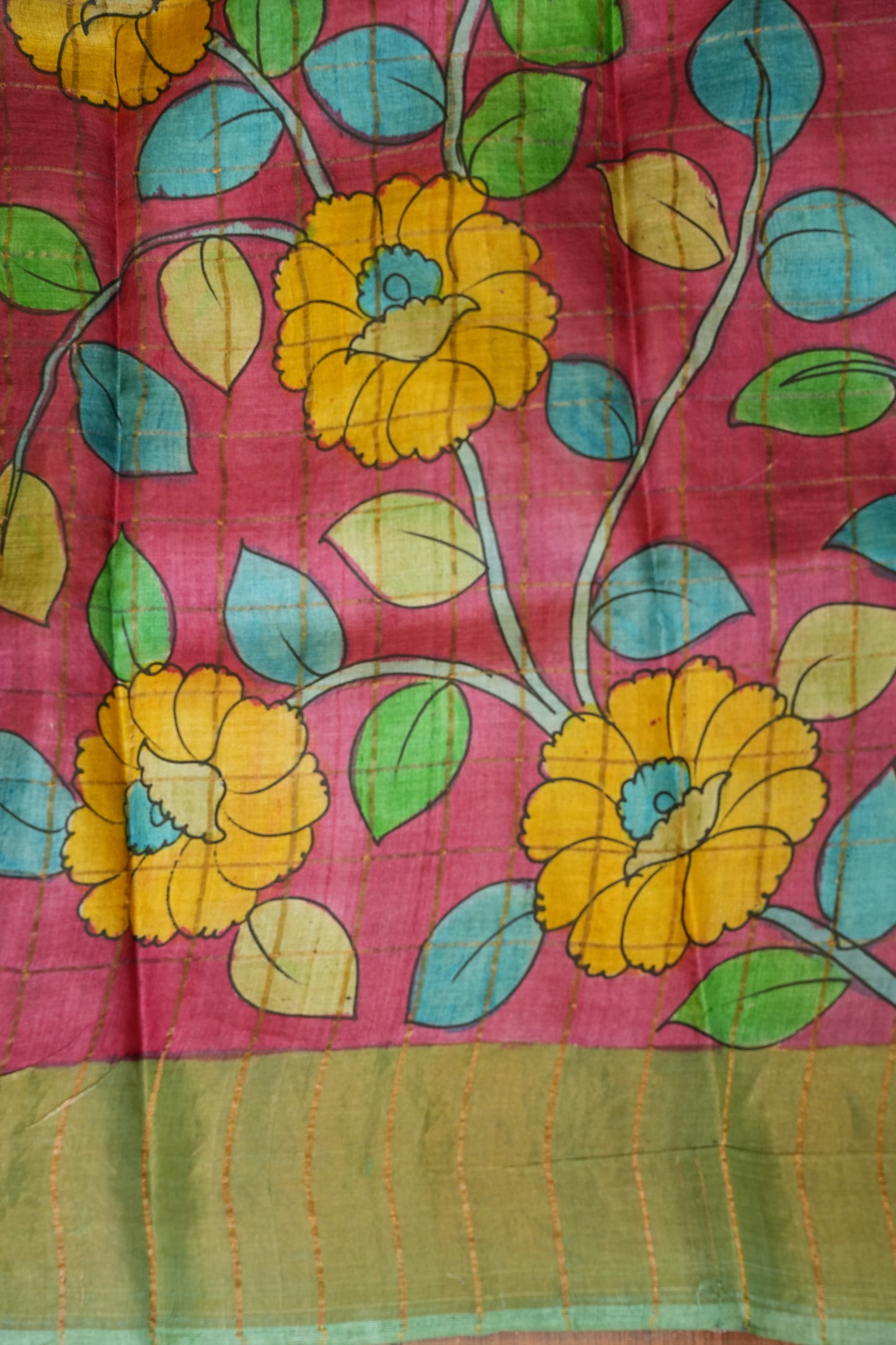 Pure Tussar Silk Saree with Handpainted Blouse-Sea Green|Silk Mark Certified