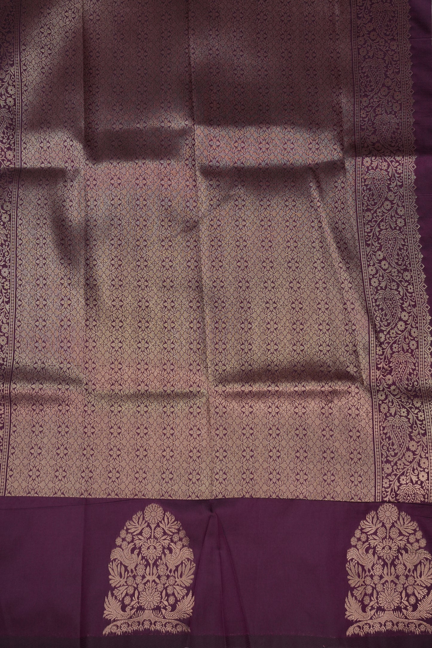 Deep Wine Semi Silk Saree with Turning Border & Rich Brocade Pallu-Silk Mark Certified.