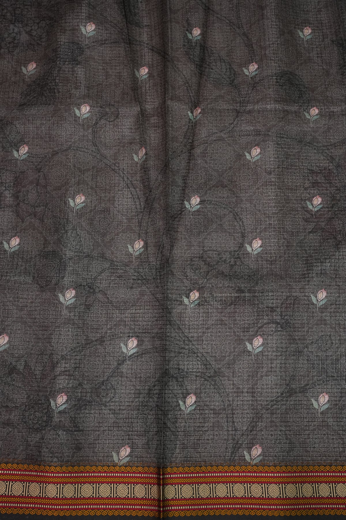 Silk Kota Saree with Sambalpuri Concept Border & Floral Print – Ivory & Black