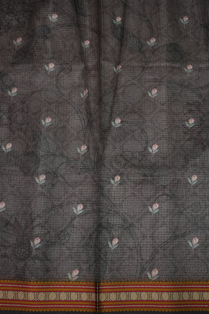 Silk Kota Saree with Sambalpuri Concept Border & Floral Print – Ivory & Black