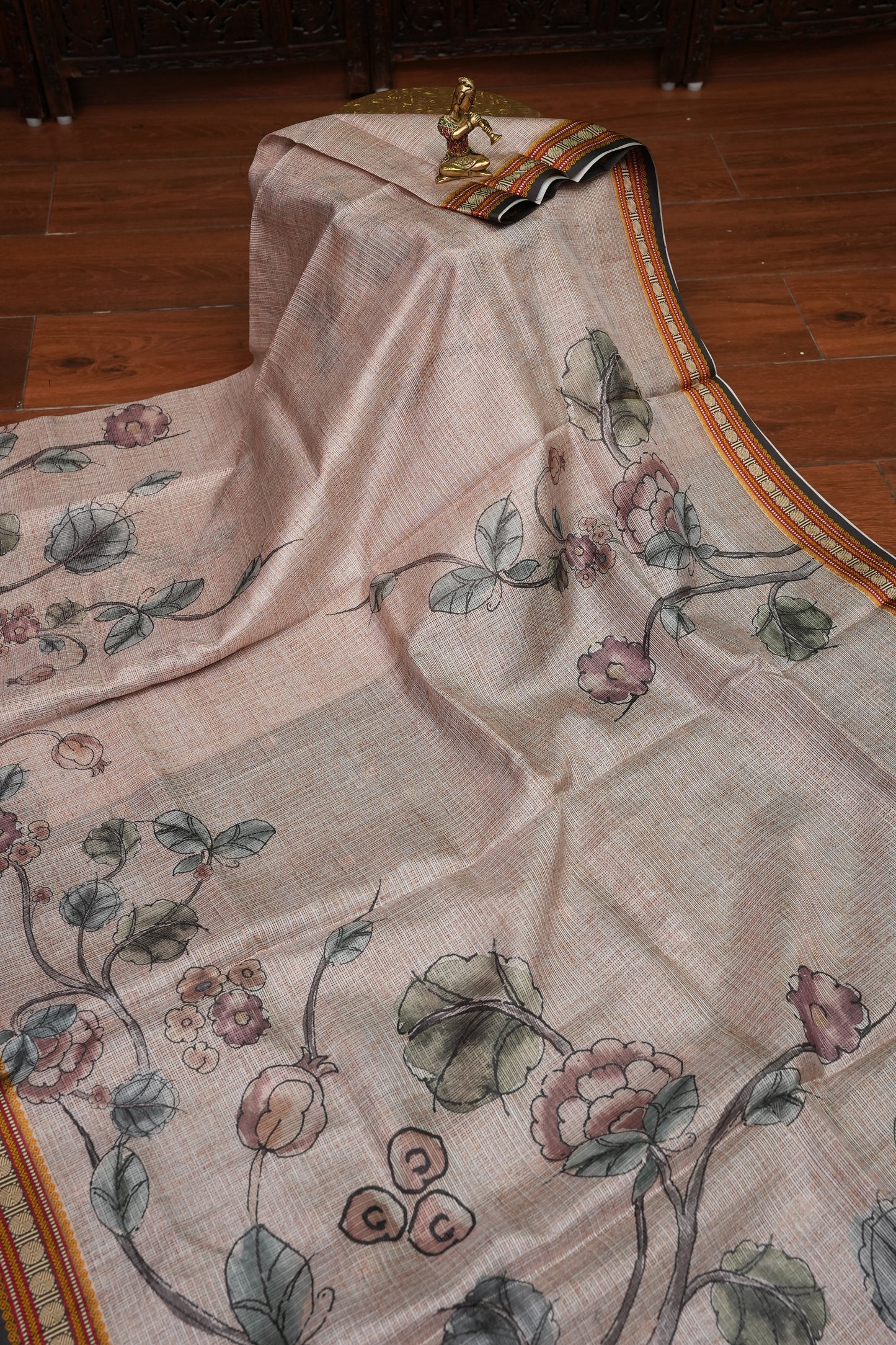 Silk Kota Saree with Sambalpuri Concept Border & Floral Print – Ivory & Black