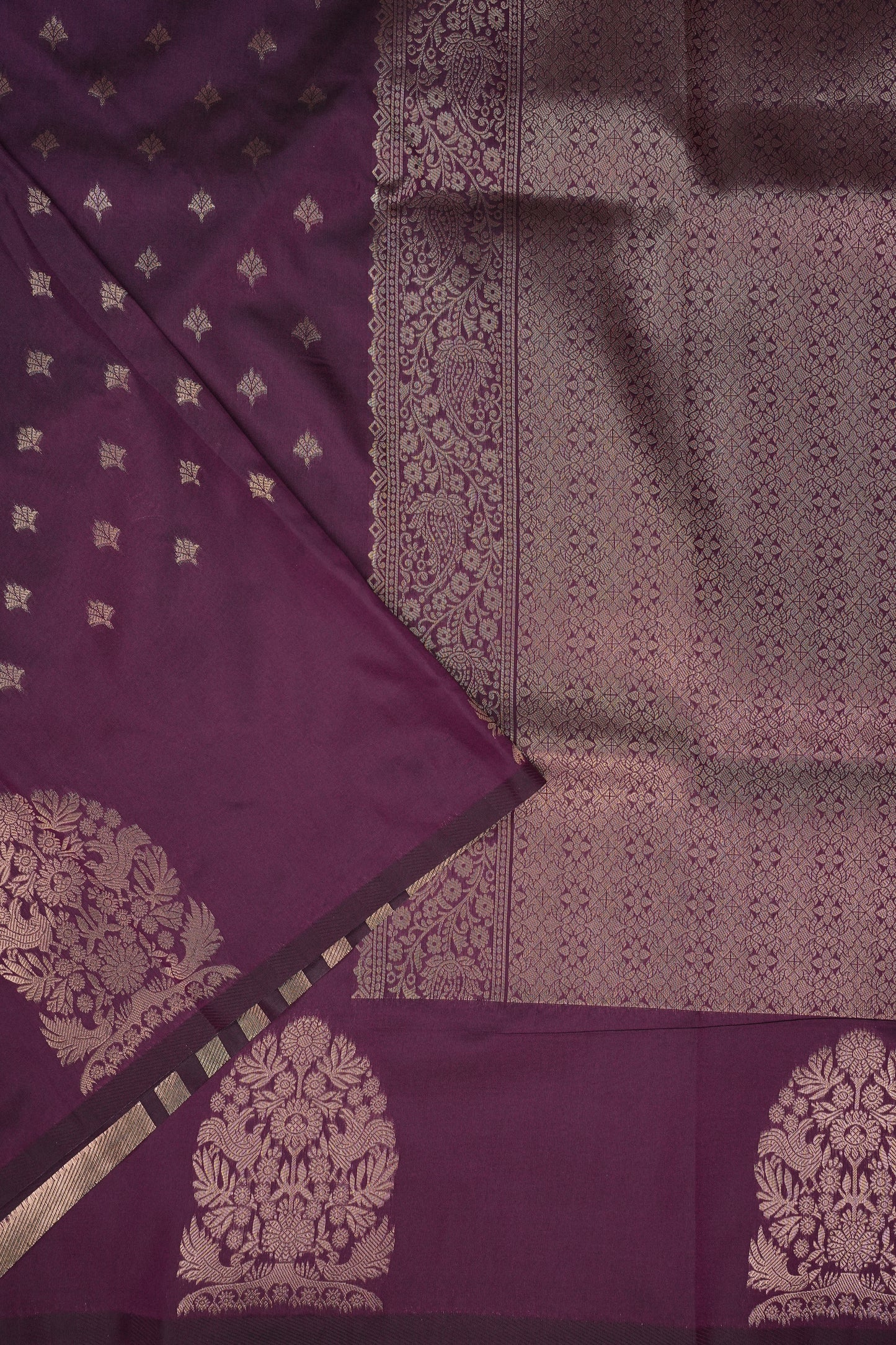 Deep Wine Semi Silk Saree with Turning Border & Rich Brocade Pallu-Silk Mark Certified.