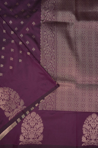 Deep Wine Semi Silk Saree with Turning Border & Rich Brocade Pallu-Silk Mark Certified.