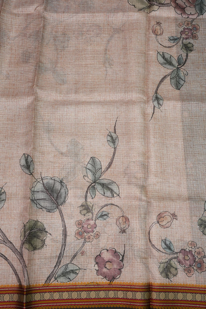 Silk Kota Saree with Sambalpuri Concept Border & Floral Print – Ivory & Black