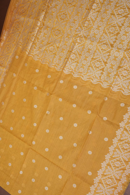 Yellow Jamdani Saree with Intricate White Woven Motifs