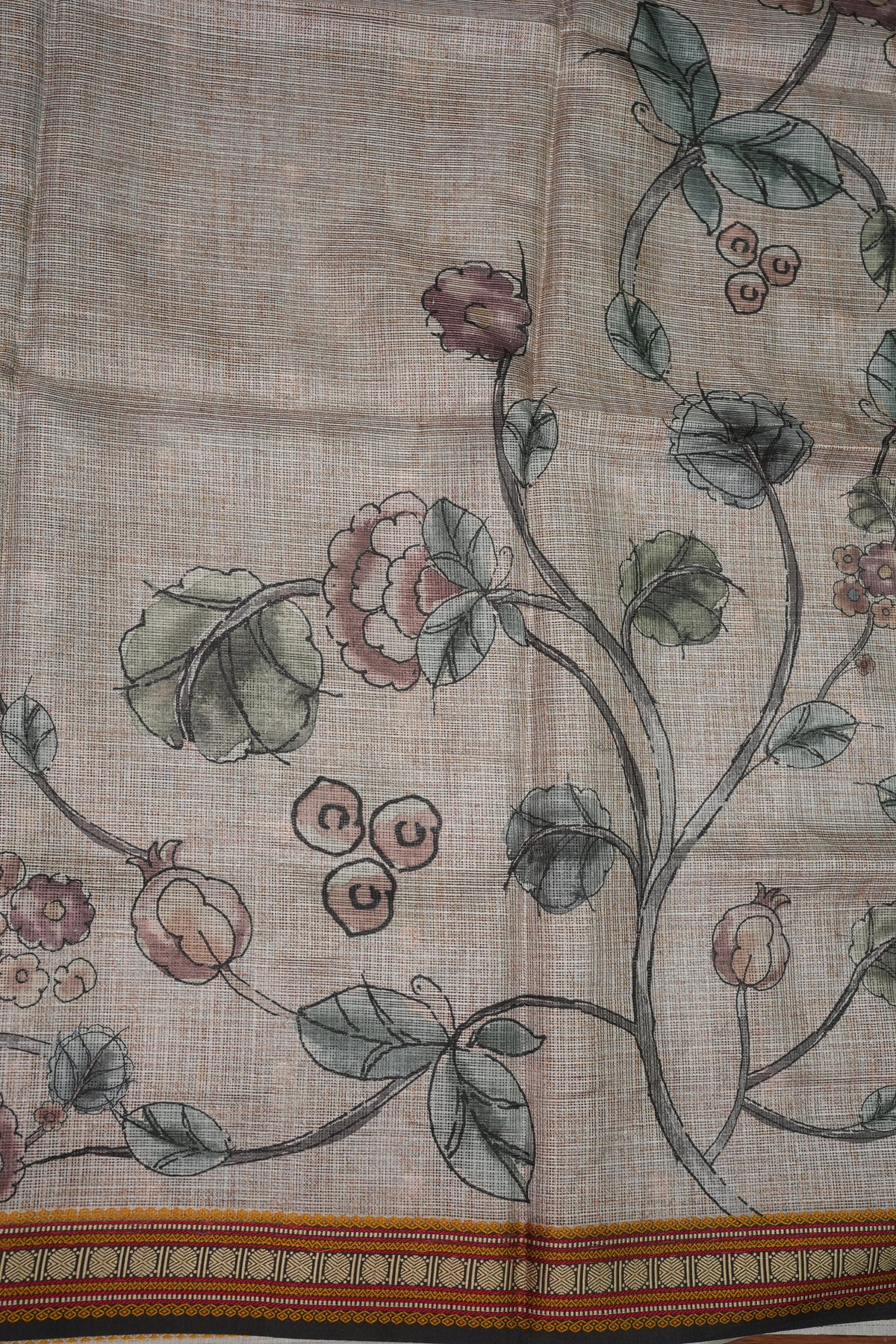 Silk Kota Saree with Sambalpuri Concept Border & Floral Print – Ivory & Black