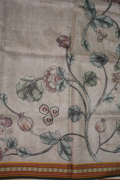 Silk Kota Saree with Sambalpuri Concept Border & Floral Print – Ivory & Black