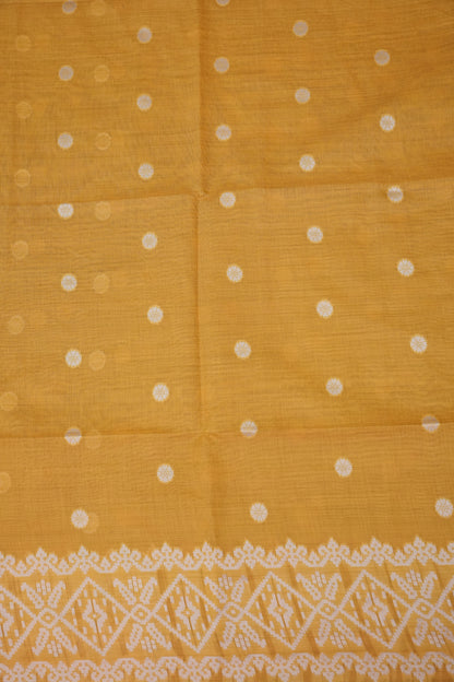 Yellow Jamdani Saree with Intricate White Woven Motifs