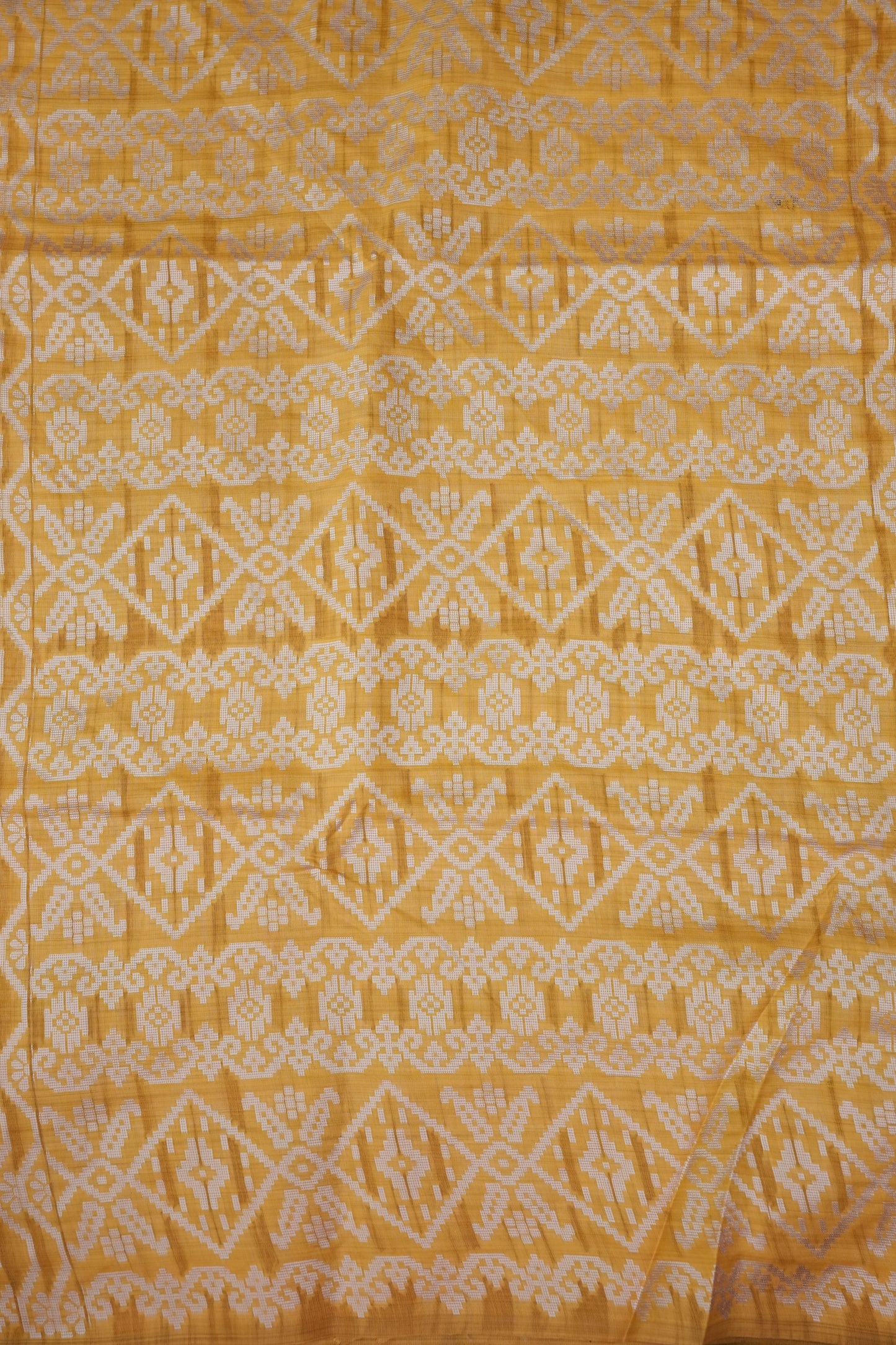 Yellow Jamdani Saree with Intricate White Woven Motifs