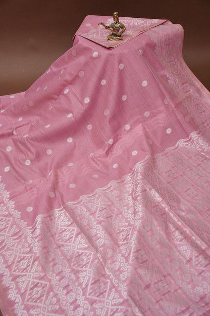 Pink Jamdani Saree with Intricate White Woven Motifs