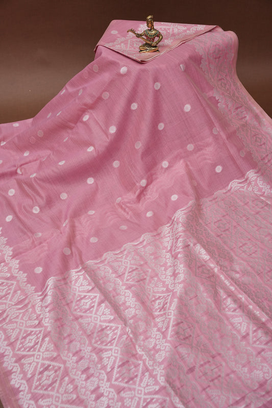 Pink Jamdani Saree with Intricate White Woven Motifs