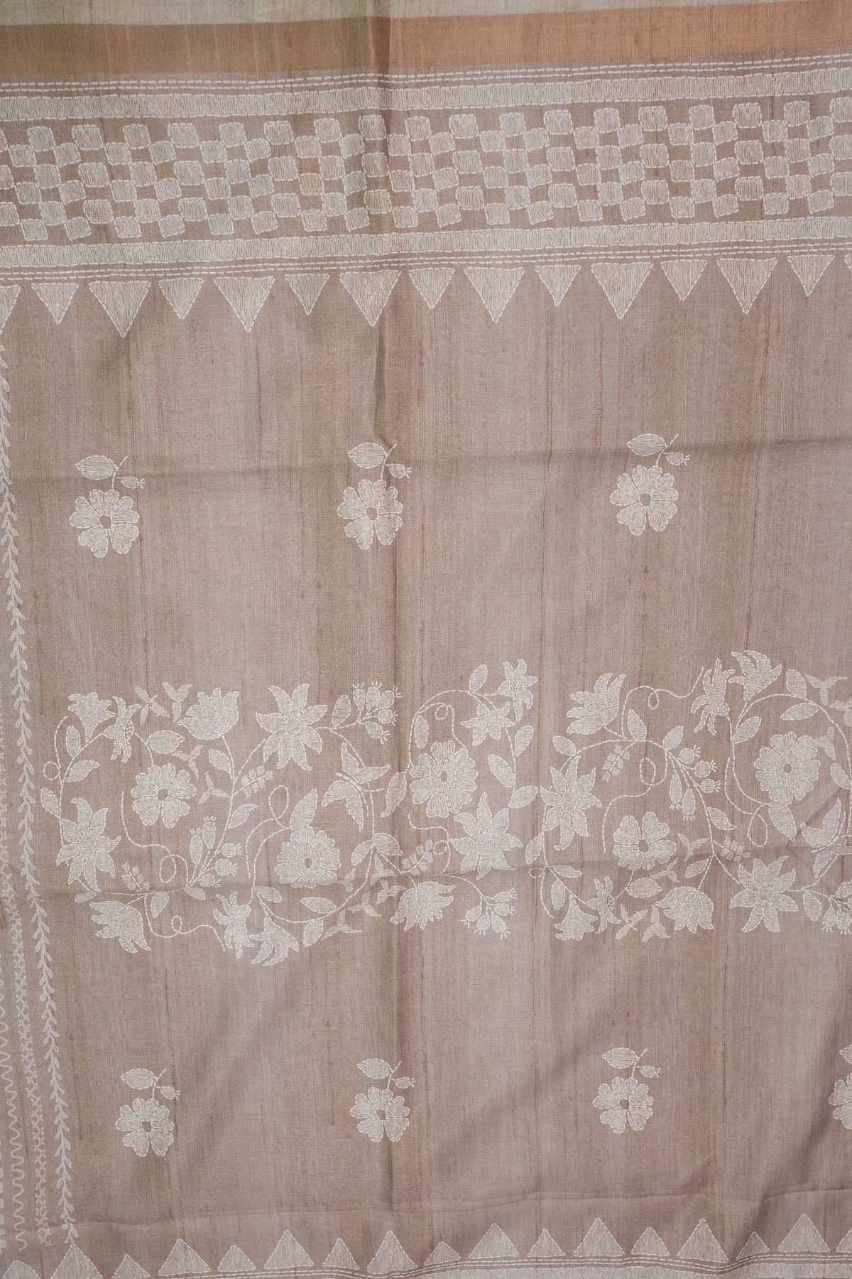 Semi Tussar Silk Saree with Digital Floral Prints – Taupe Beige
