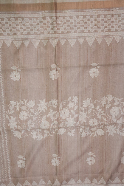 Semi Tussar Silk Saree with Digital Floral Prints – Taupe Beige