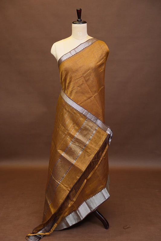 Mangalagiri Silk Cotton Saree - Burnt Mustard