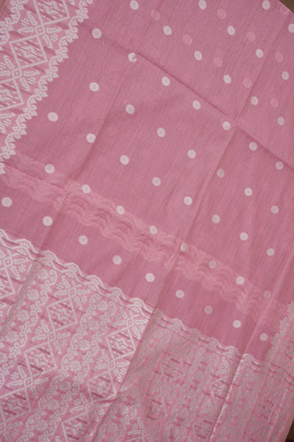 Pink Jamdani Saree with Intricate White Woven Motifs