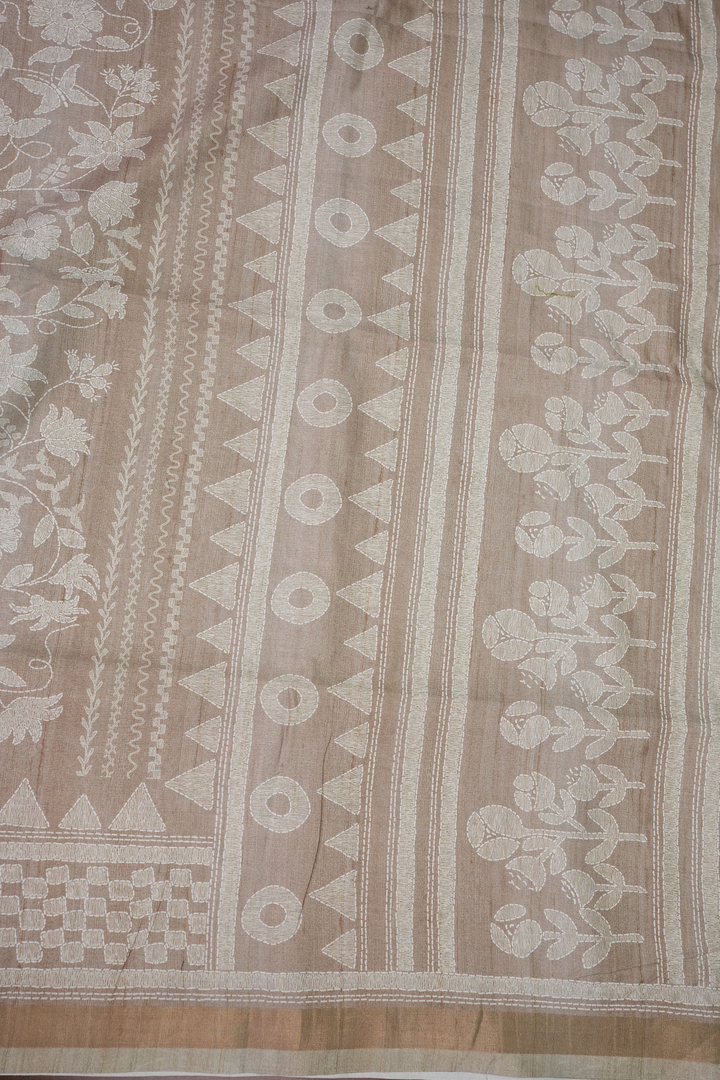 Semi Tussar Silk Saree with Digital Floral Prints – Taupe Beige