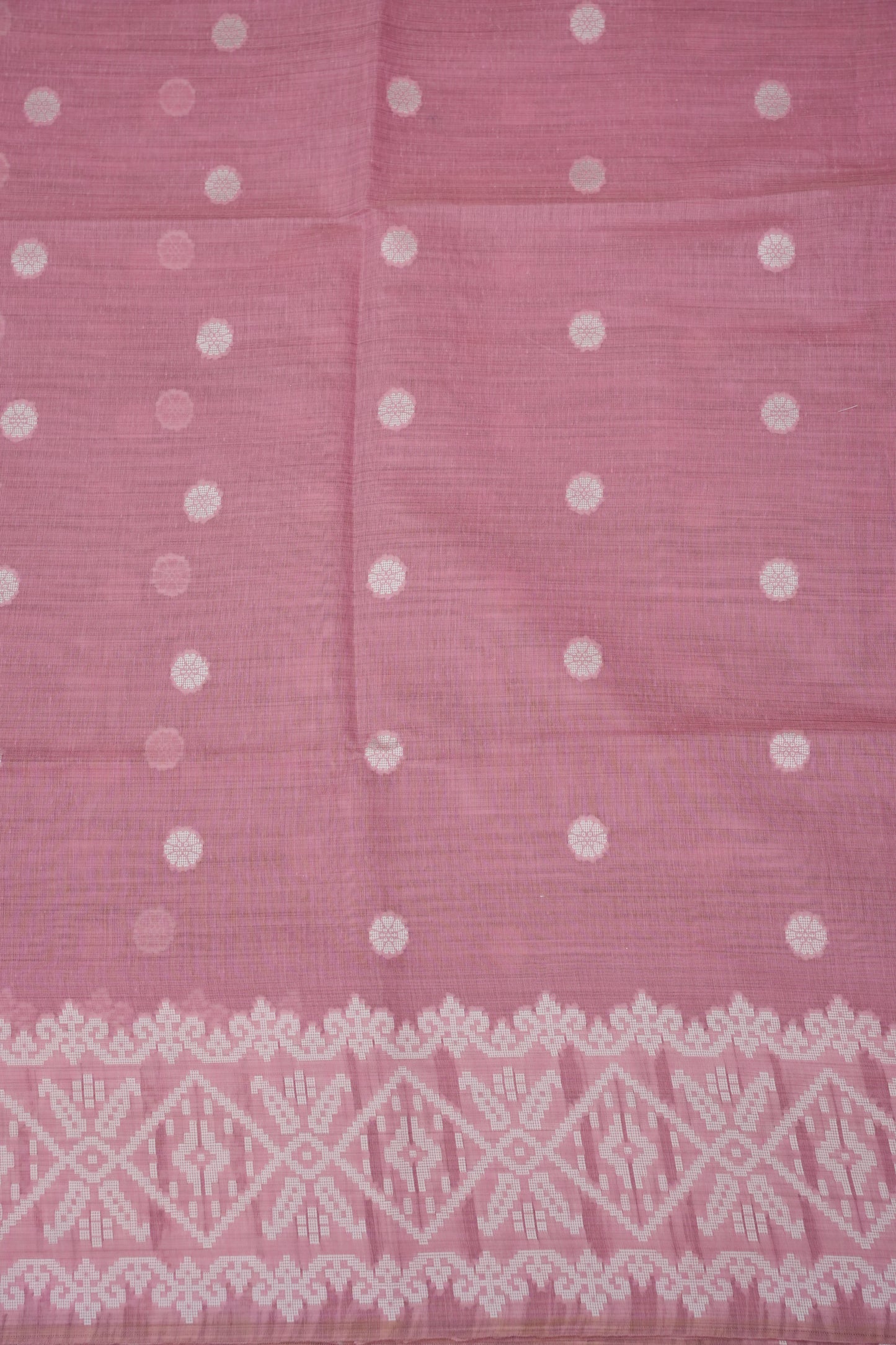 Pink Jamdani Saree with Intricate White Woven Motifs