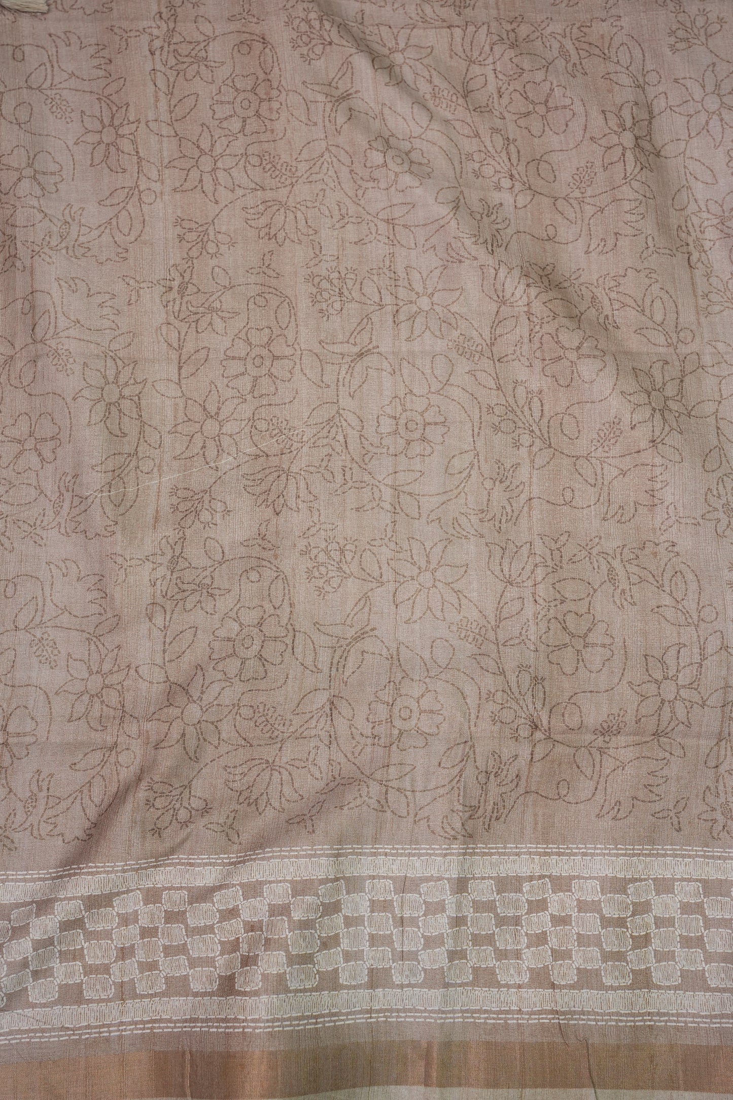 Semi Tussar Silk Saree with Digital Floral Prints – Taupe Beige