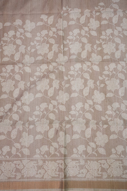 Semi Tussar Saree with Digital Floral Prints – Taupe Beige