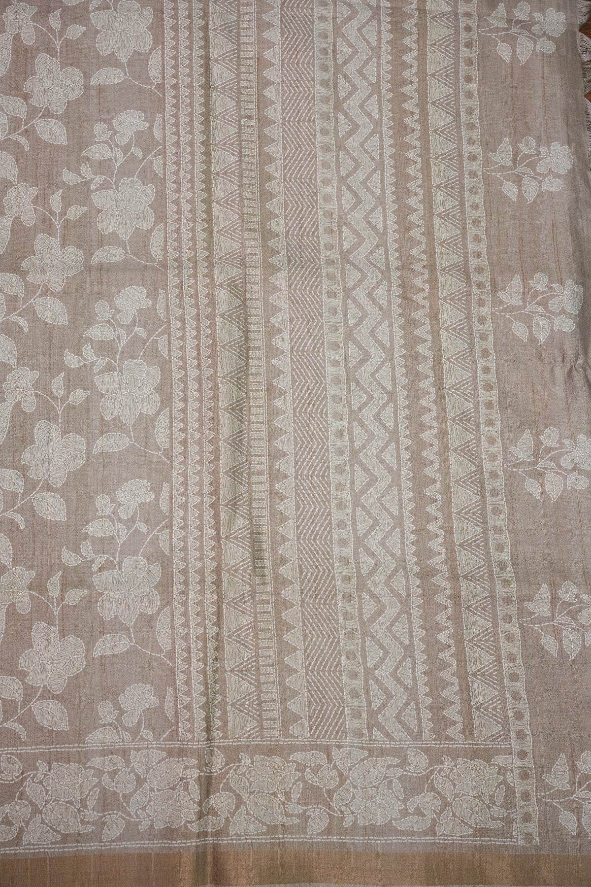 Semi Tussar Saree with Digital Floral Prints – Taupe Beige