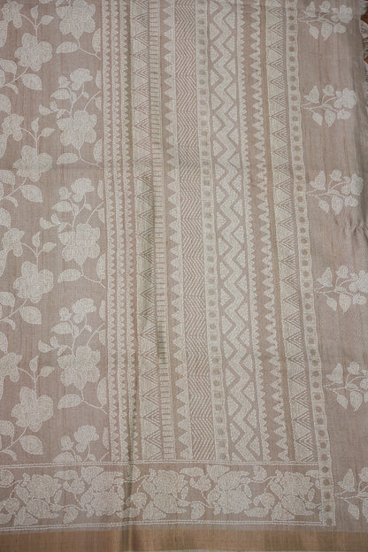 Semi Tussar Saree with Digital Floral Prints – Taupe Beige