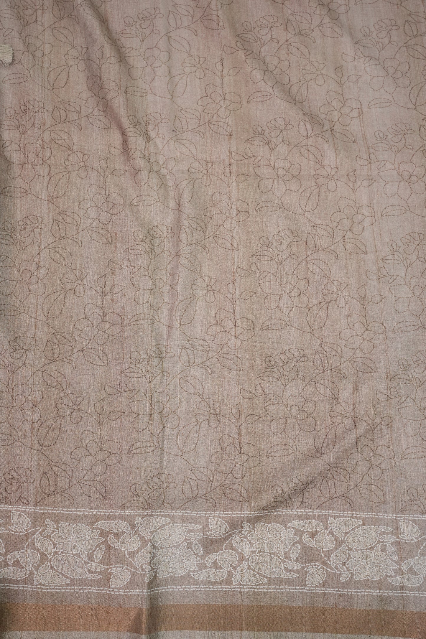 Semi Tussar Saree with Digital Floral Prints – Taupe Beige