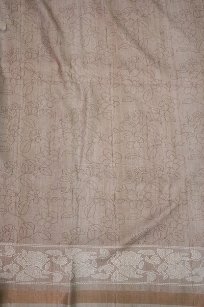Semi Tussar Saree with Digital Floral Prints – Taupe Beige