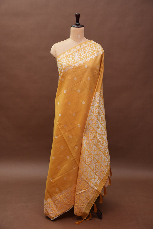 Yellow Jamdani Saree with Intricate White Woven Motifs