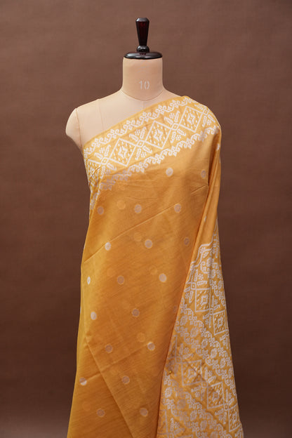 Yellow Jamdani Saree with Intricate White Woven Motifs