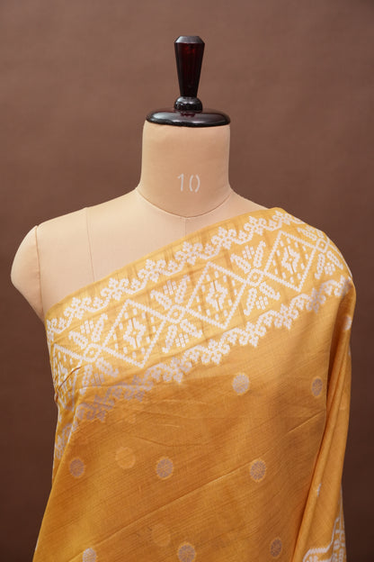 Yellow Jamdani Saree with Intricate White Woven Motifs