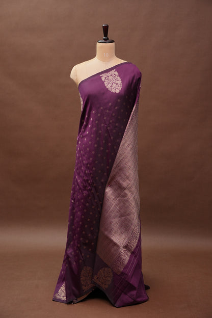 Deep Wine Semi Silk Saree with Turning Border & Rich Brocade Pallu-Silk Mark Certified.