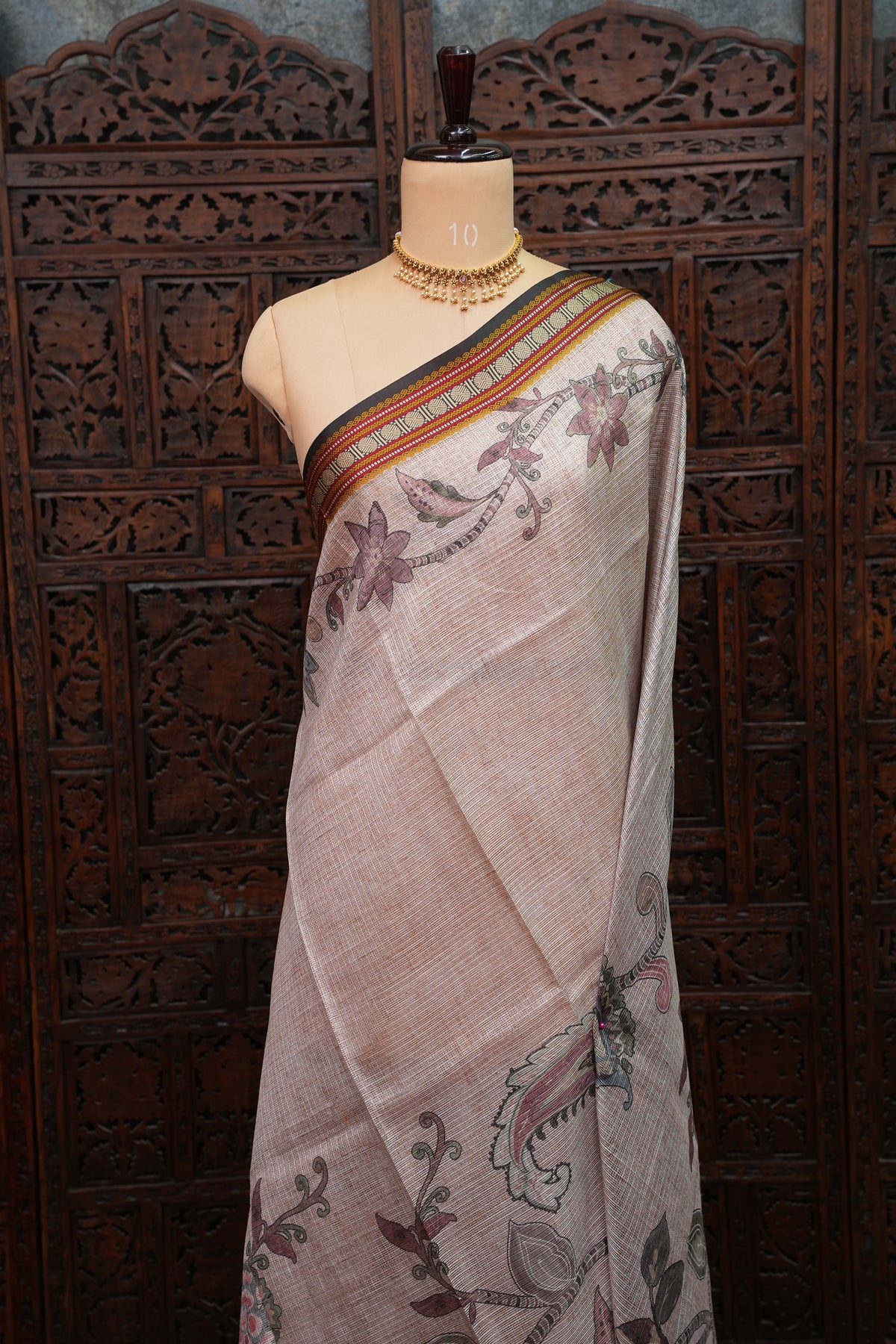 Silk Kota Saree with Sambalpuri Concept Border & Floral Print – Ivory & Black