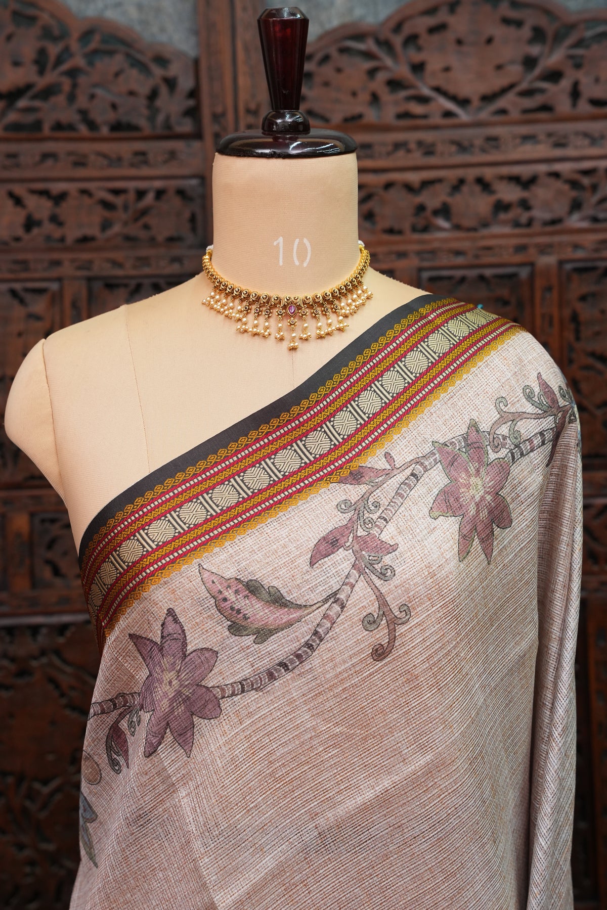 Silk Kota Saree with Sambalpuri Concept Border & Floral Print – Ivory & Black