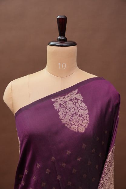 Deep Wine Semi Silk Saree with Turning Border & Rich Brocade Pallu-Silk Mark Certified.