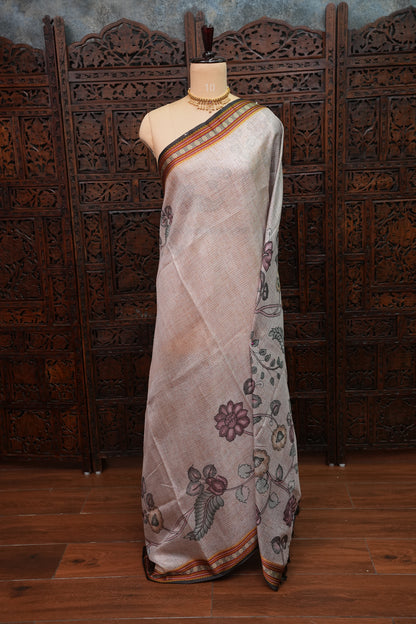 Silk Kota Saree with Sambalpuri Concept Border & Floral Print – Ivory & Black