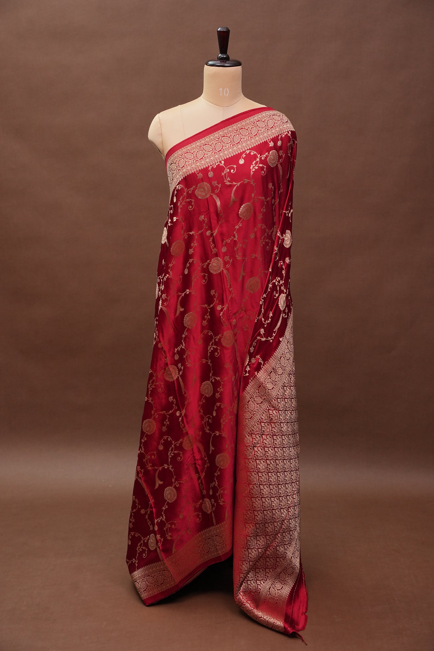 Pure Mashru Silk Saree in Deep Red with Intricate Jaal Weave-Silk Mark Certified