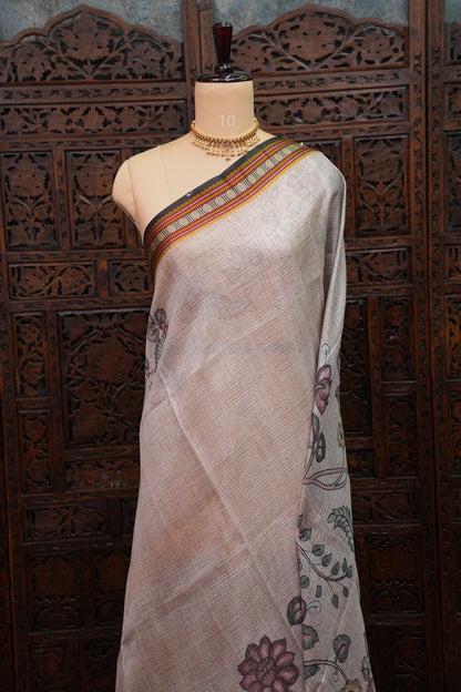 Silk Kota Saree with Sambalpuri Concept Border & Floral Print – Ivory & Black
