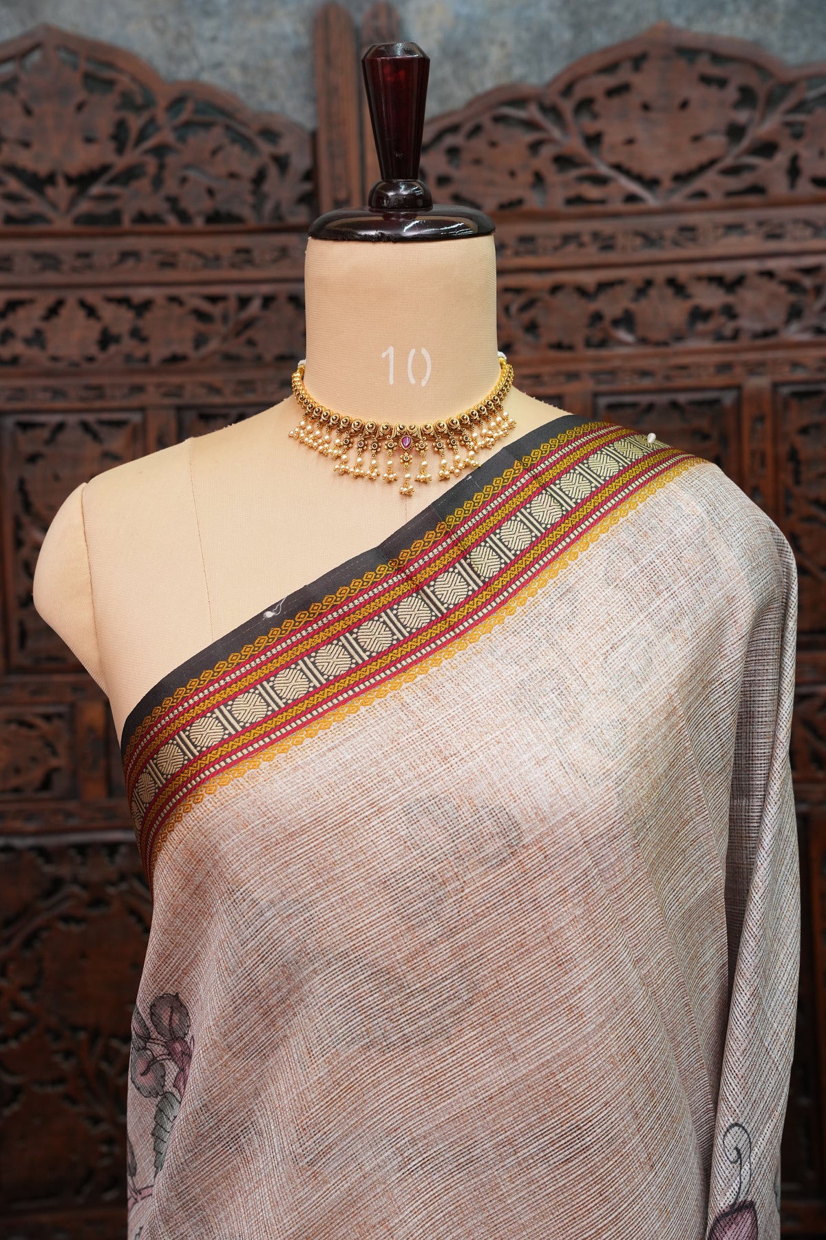 Silk Kota Saree with Sambalpuri Concept Border & Floral Print – Ivory & Black
