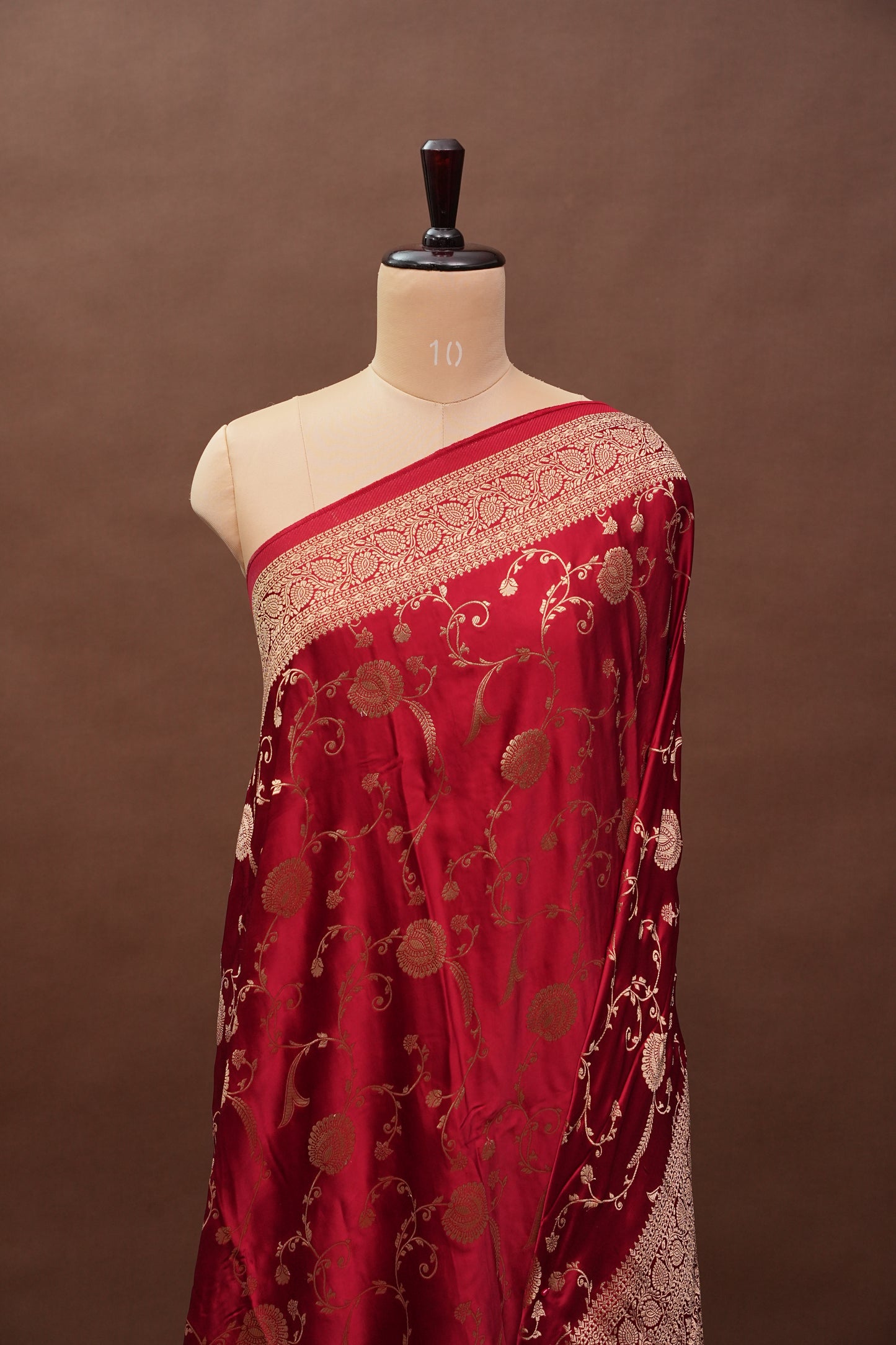 Pure Mashru Silk Saree in Deep Red with Intricate Jaal Weave-Silk Mark Certified