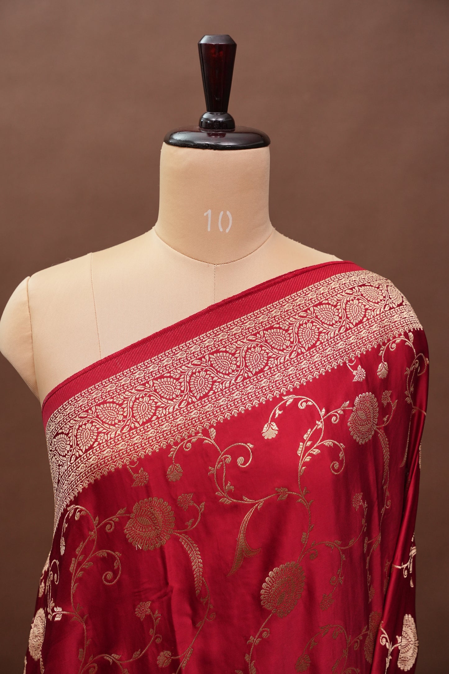 Pure Mashru Silk Saree in Deep Red with Intricate Jaal Weave-Silk Mark Certified