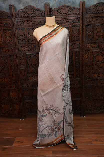 Silk Kota Saree with Sambalpuri Concept Border & Floral Print – Ivory & Black