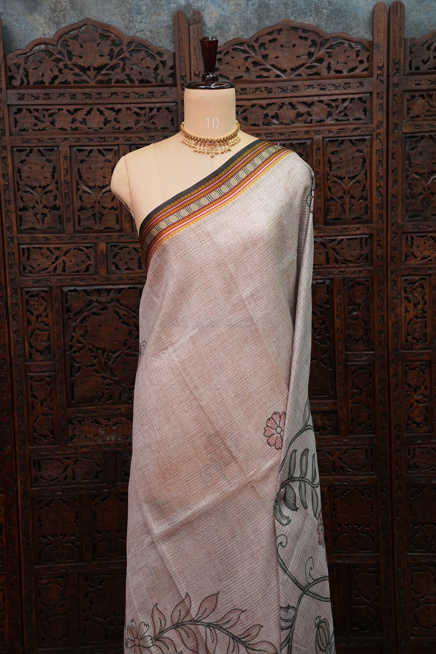 Silk Kota Saree with Sambalpuri Concept Border & Floral Print – Ivory & Black