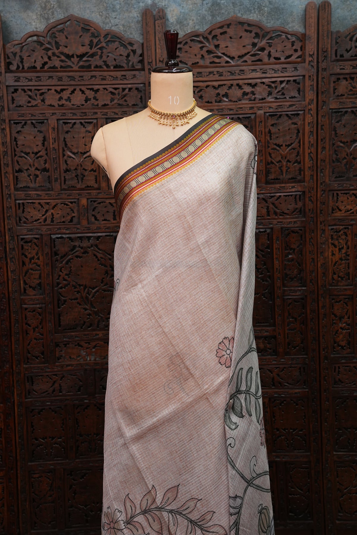 Silk Kota Saree with Sambalpuri Concept Border & Floral Print – Ivory & Black